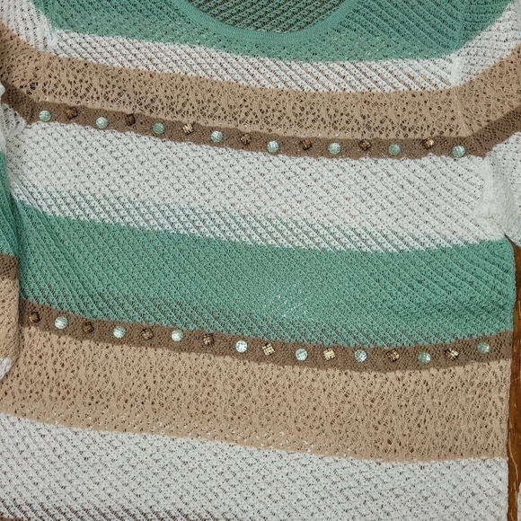 STRIPE Knitted Soft Lightweight Beaded Beach Top Sweater - Picture 5 of 7